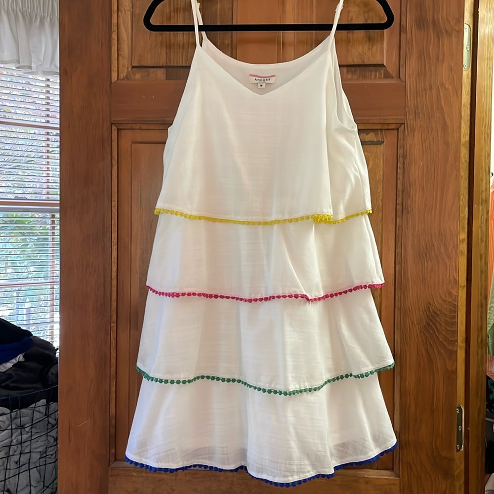 ANDREE BY UNIT white multi color tassel dress